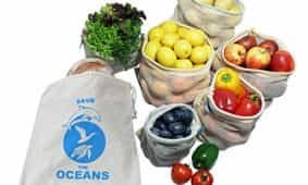 7er Set Obst- und Gemüsebeutel aus 100% Bio Baumwolle Wiederverwendbare Einkaufsnetz für den plastikfreien Einkauf, Zero waste – 7er Set 1S, 2M, 2L,1XL, Inkl. Stoffbeutel mit Saisonkalender Nachhaltig und bewusst ökologisch Leben