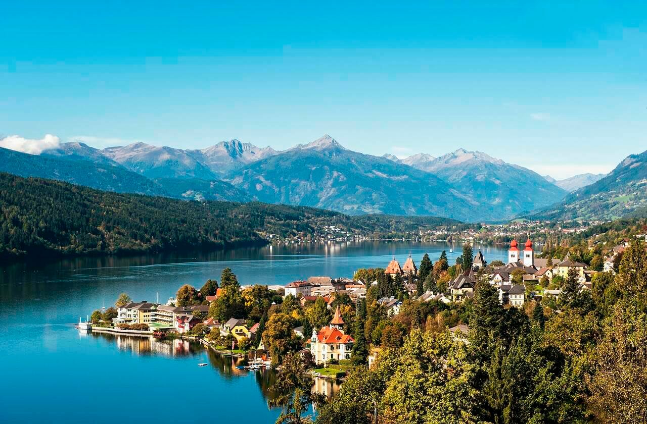 Austria, Carinthia, View of Millstatt and Millstatter See