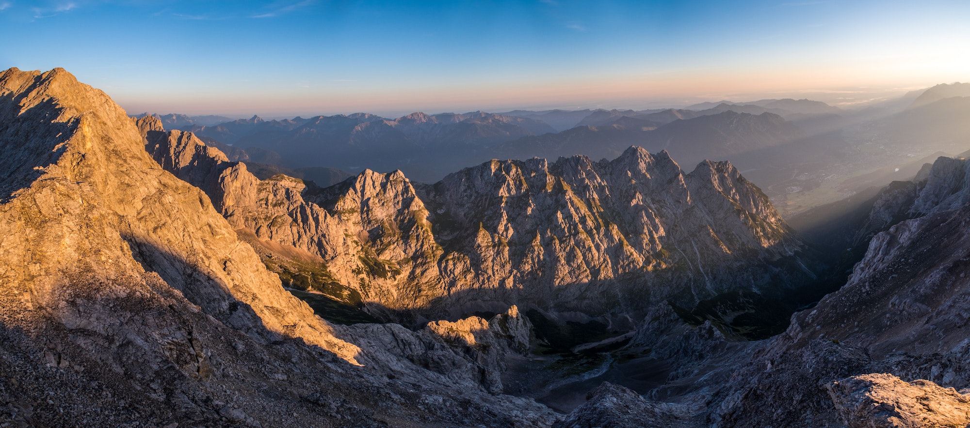 Scenic view of the Zugspitze mountain in Germany during sunset