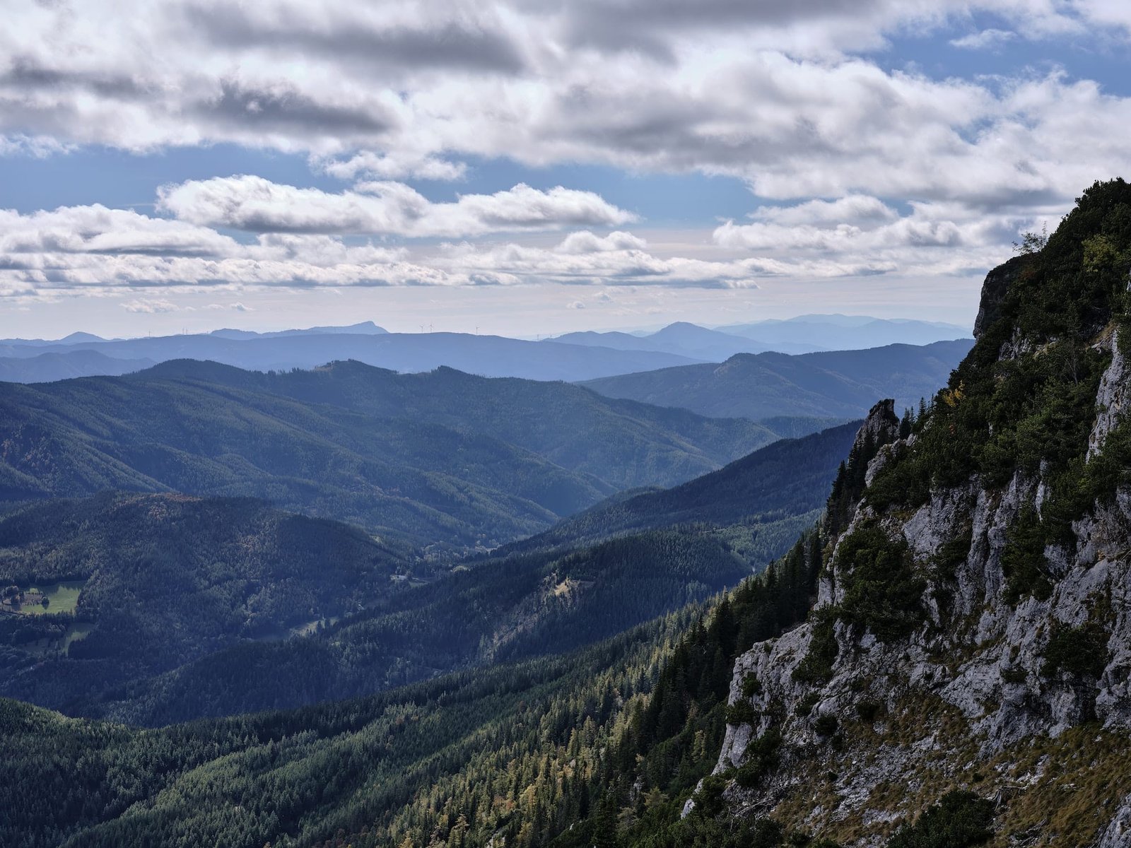 View of the surrounding hills from the Rax mountain range in Austria