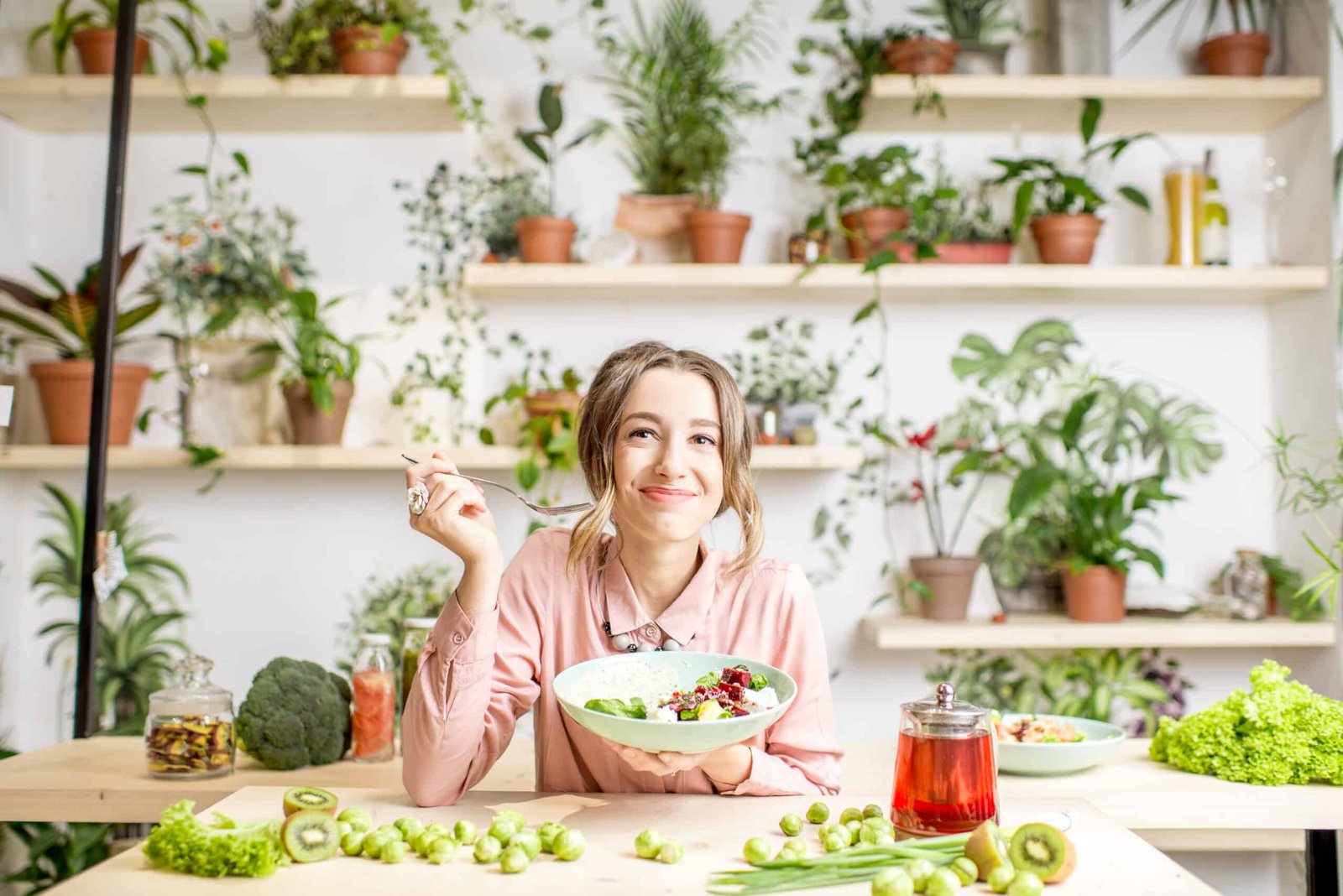 Woman portrait with healthy green food