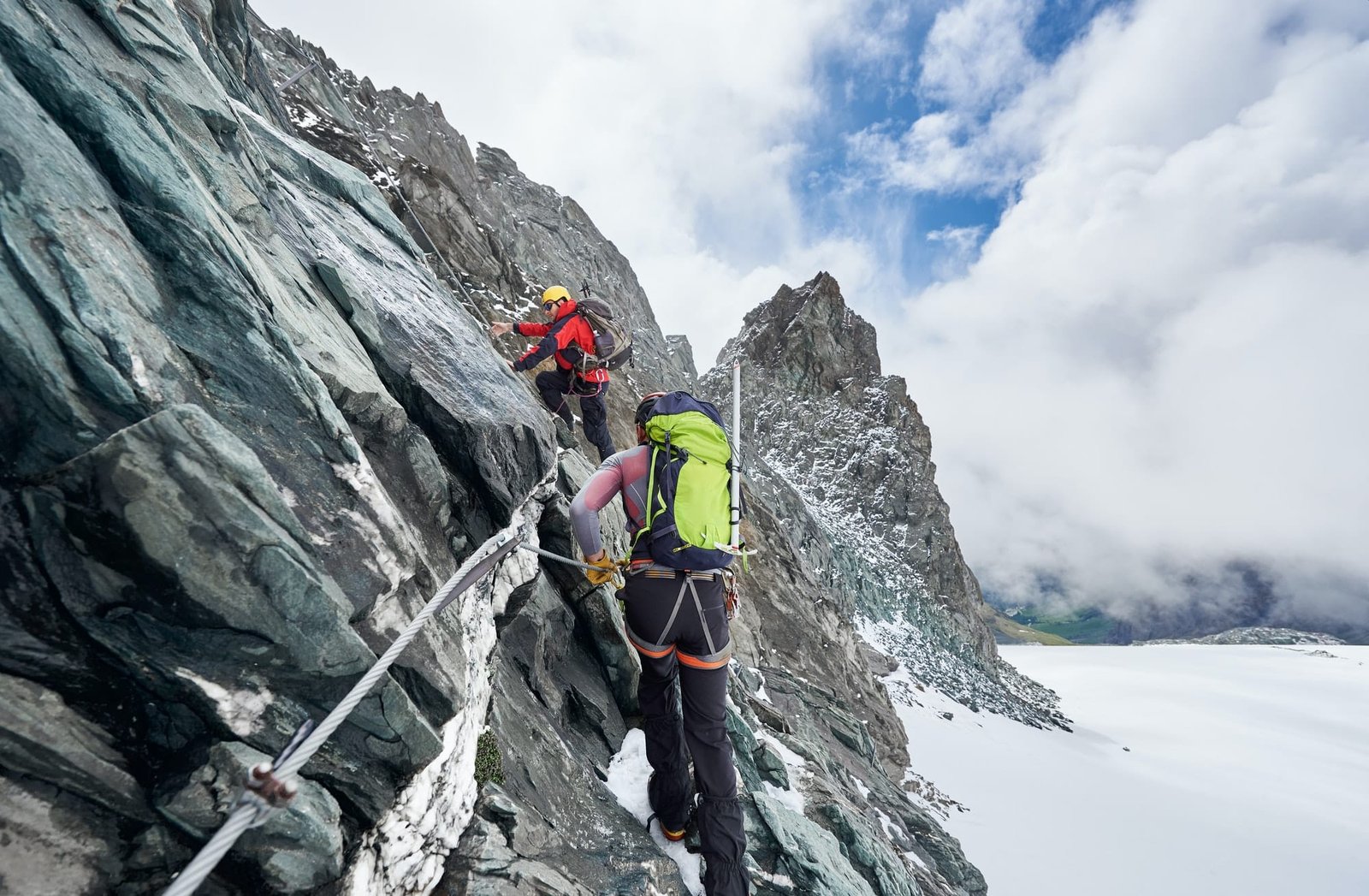 Alpinists climbing Grossglockner mountain, Austria.