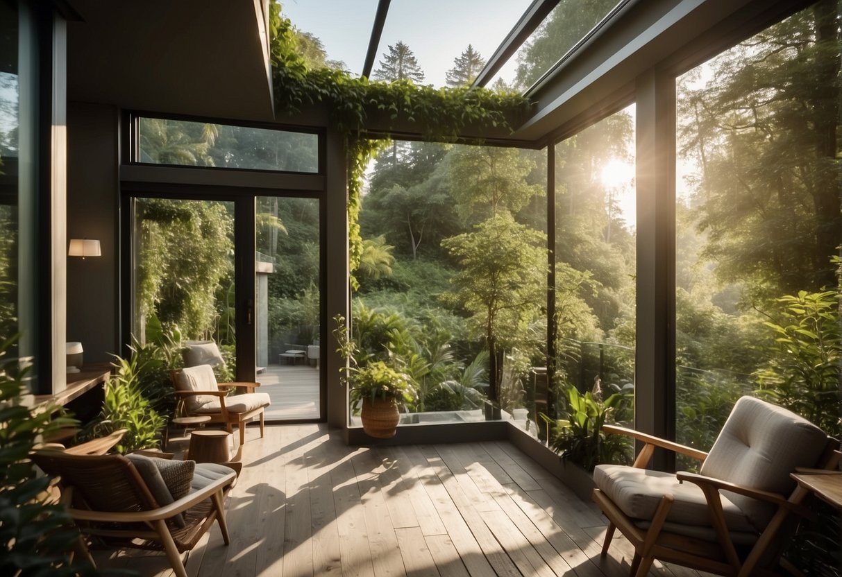 Selection of sustainable accommodations for a green vacation: Choose lodgings nestled in lush greenery, surrounded by renewable energy sources