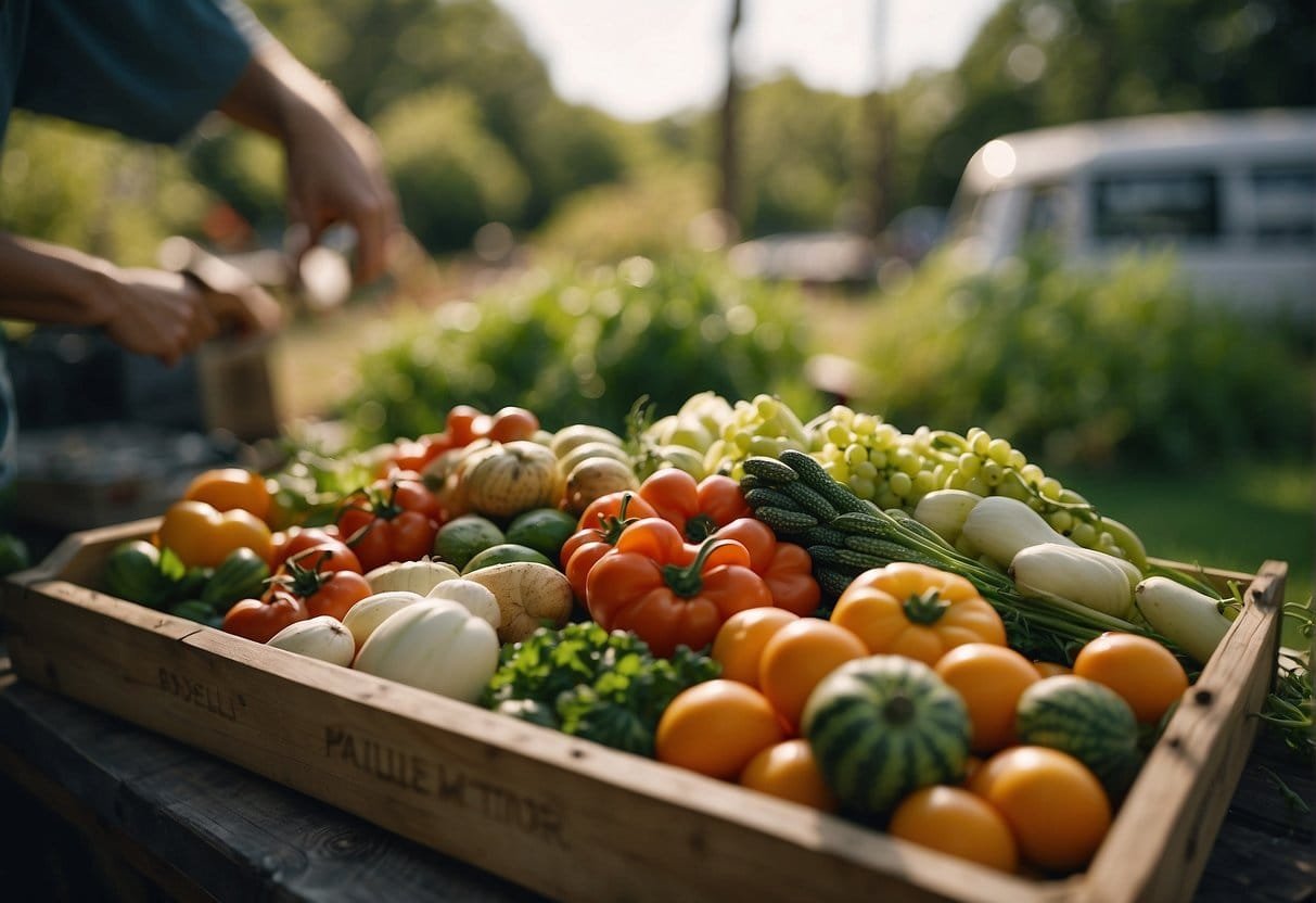 Explore local sustainable food initiatives for mobile home travelers. Capture diverse culinary experiences in natural settings