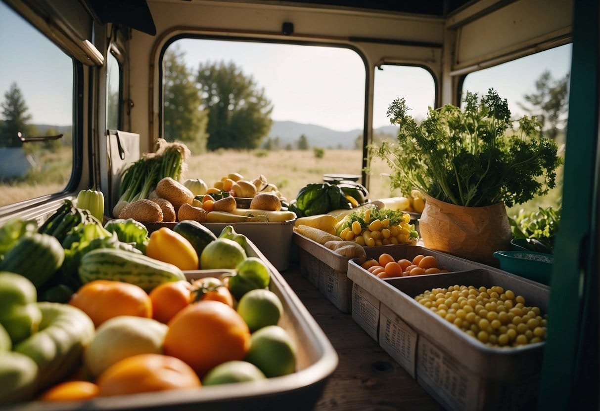 Explore local sustainable food initiatives for mobile home travelers in specific regions