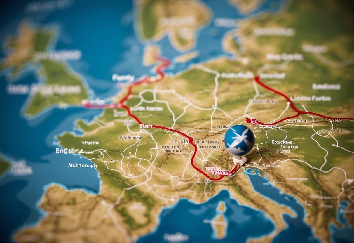 A map with labeled sustainable travel routes for mobile home tourists