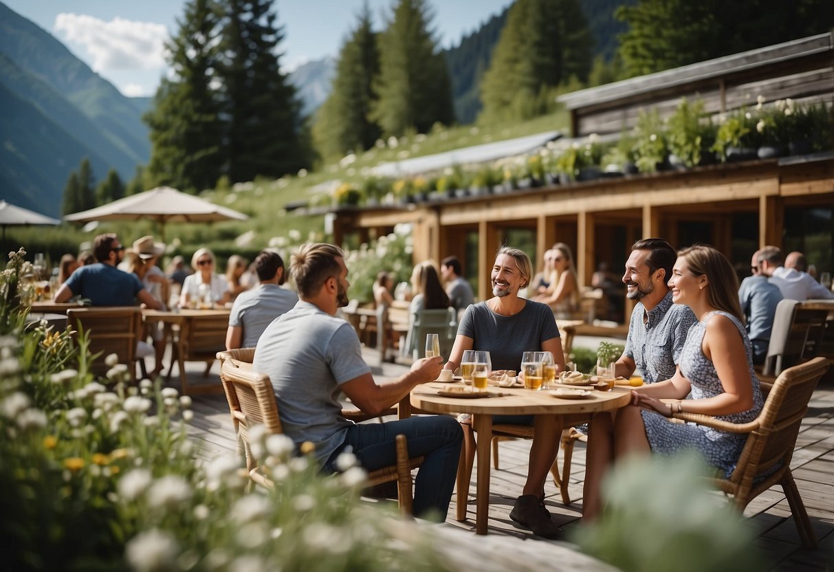 Guests enjoying outdoor activities at a bio hotel in the Austrian mountains