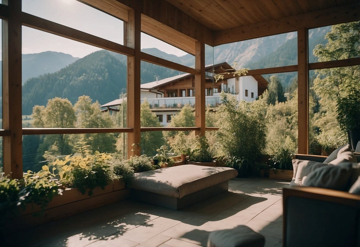 A scene of eco-friendly travel tips at a Bio Hotel in Austria for a green city trip