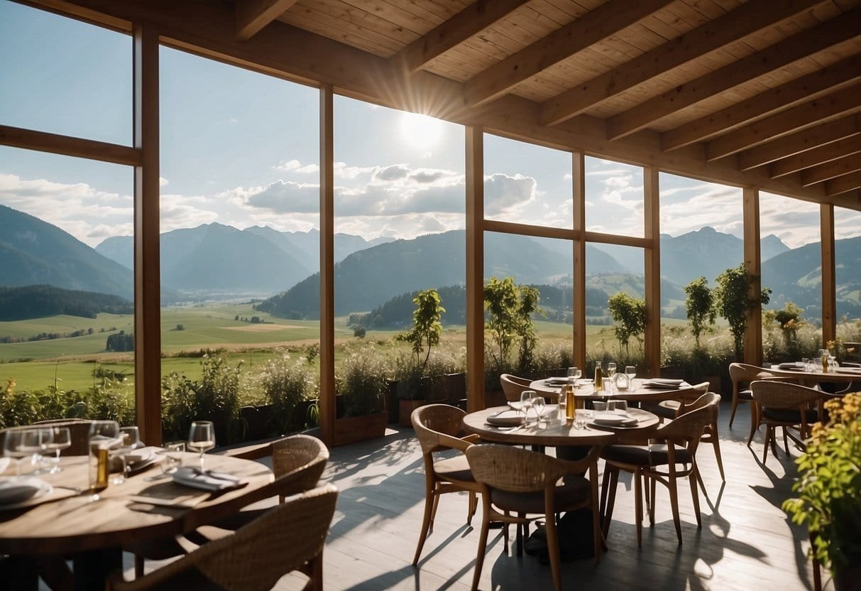 A scenic view of a sustainable bio hotel in Austria with a focus on organic cuisine and consideration for dietary restrictions