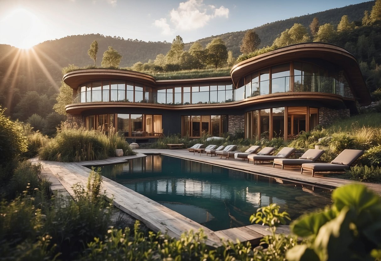 A serene, sustainable bio hotel nestled in nature, ideal for a rejuvenating health retreat