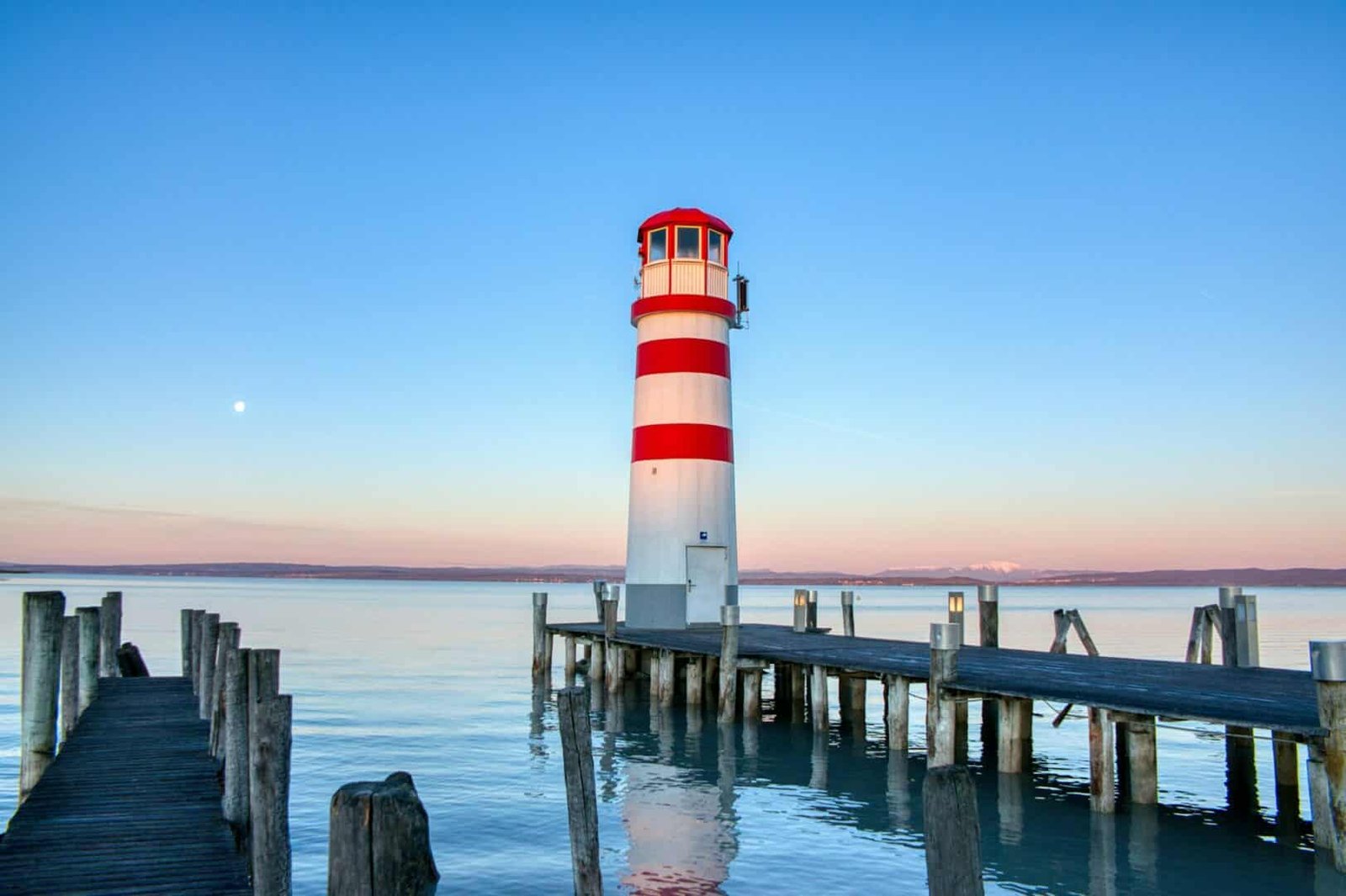 View of Podersdorf Lighthouse at dawn. Neusiedl am See, Austria
