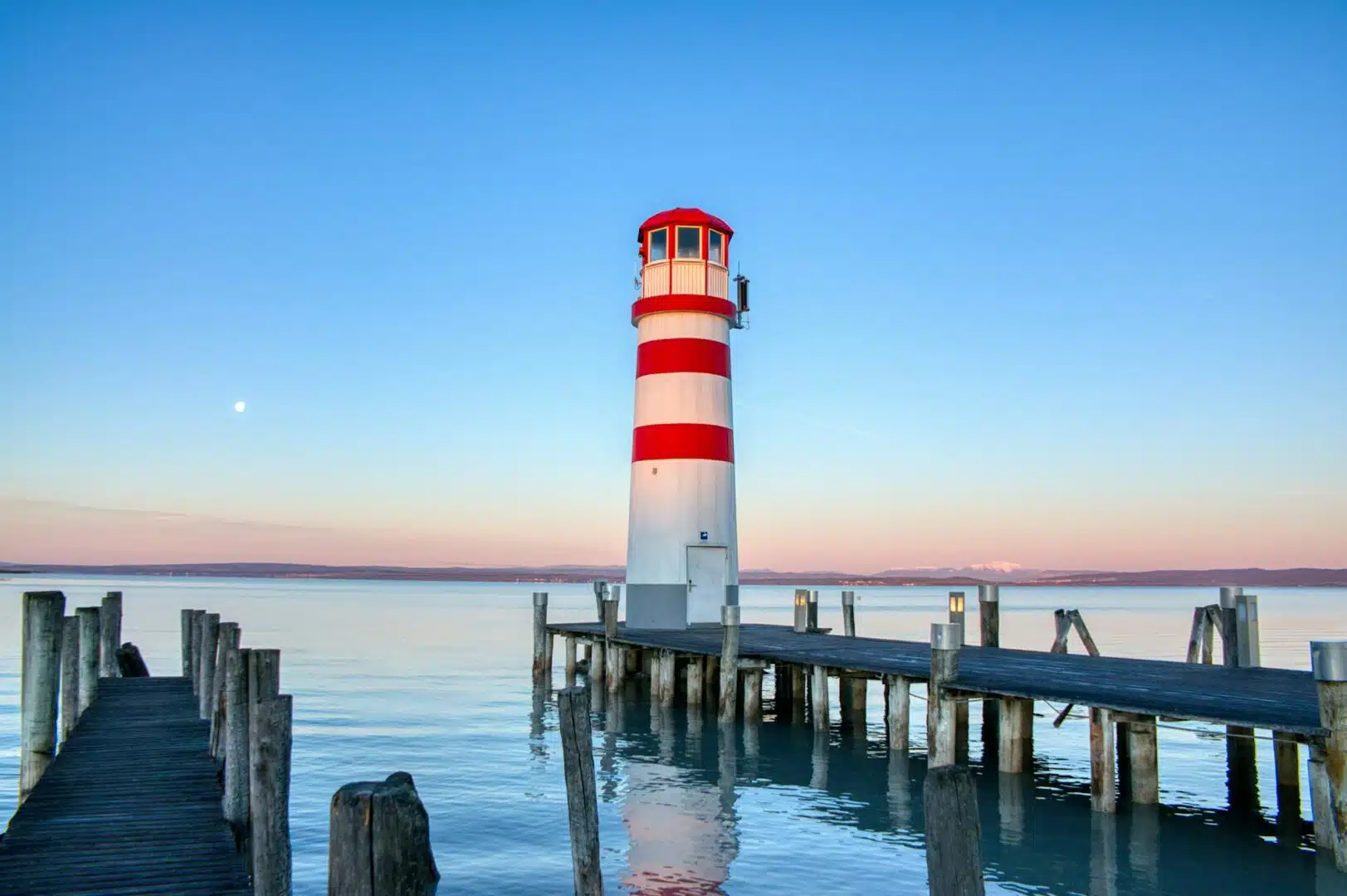 View of Podersdorf Lighthouse at dawn. Neusiedl am See, Austria