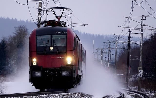 train, railway, winter