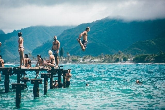beach, people, jump