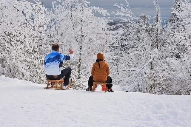 winter, snow, toboggans