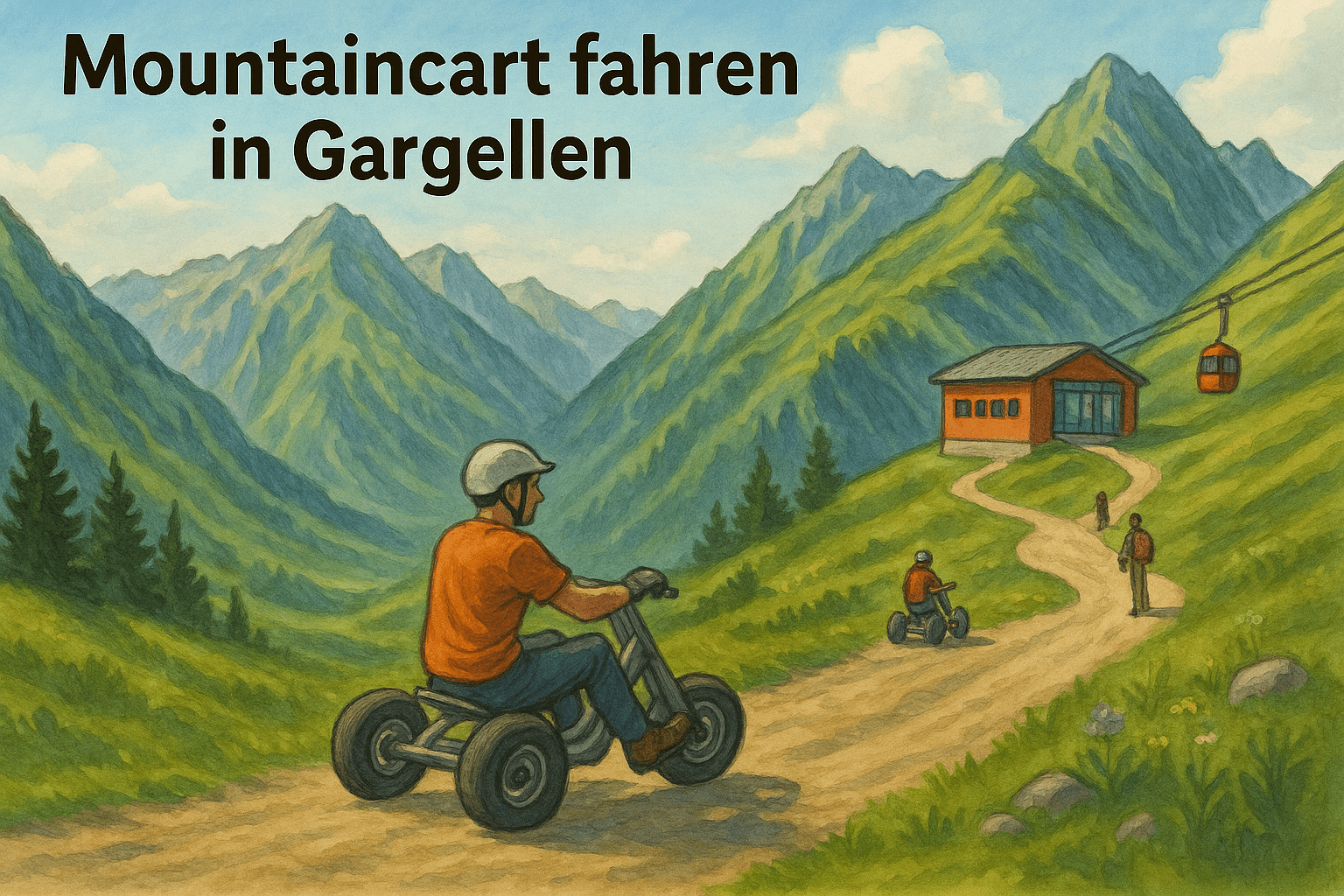 Familie am Mountaincart fahren in Gargellen